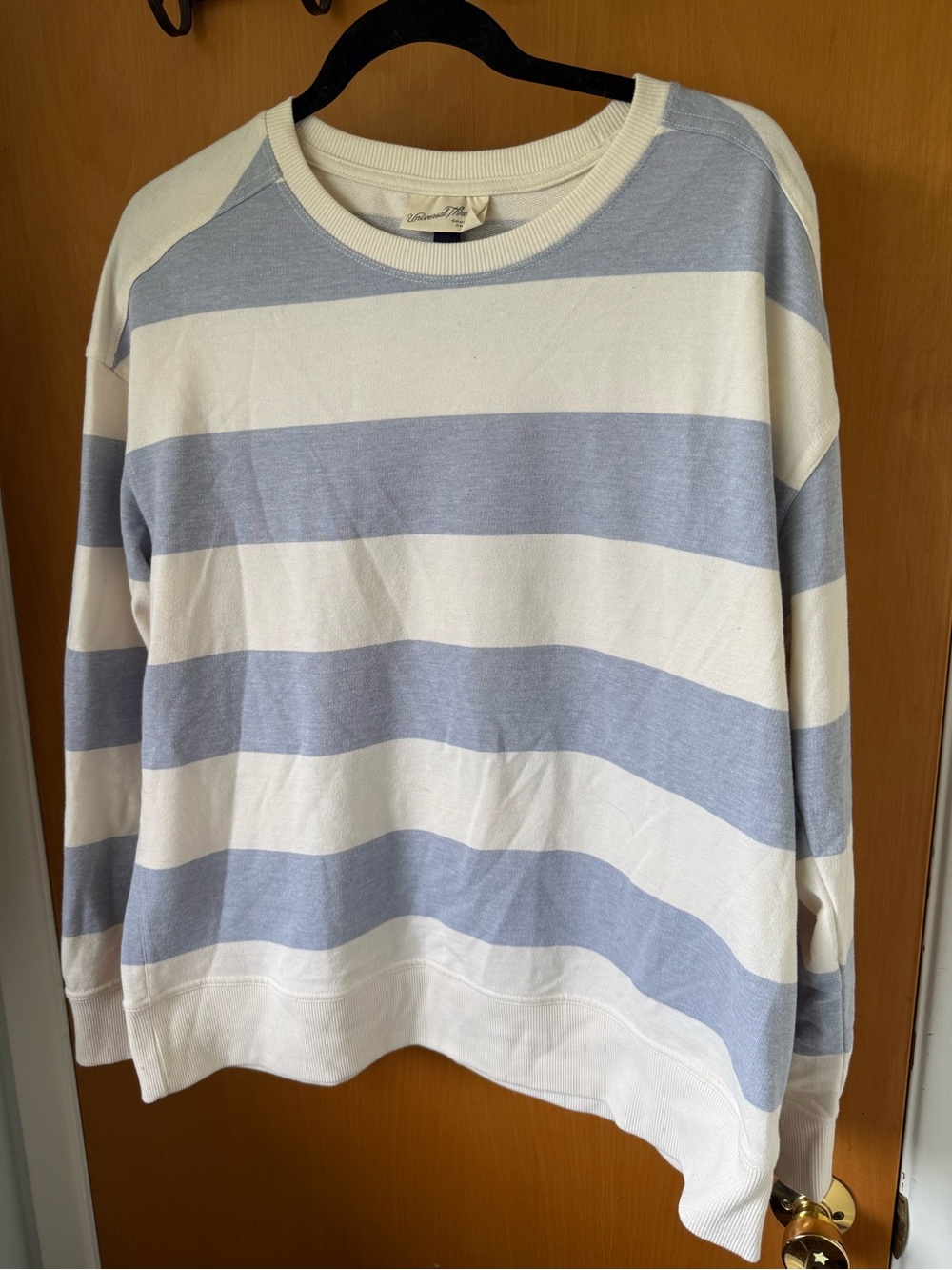 Light Blue and White Striped Pullover Sweatshirt